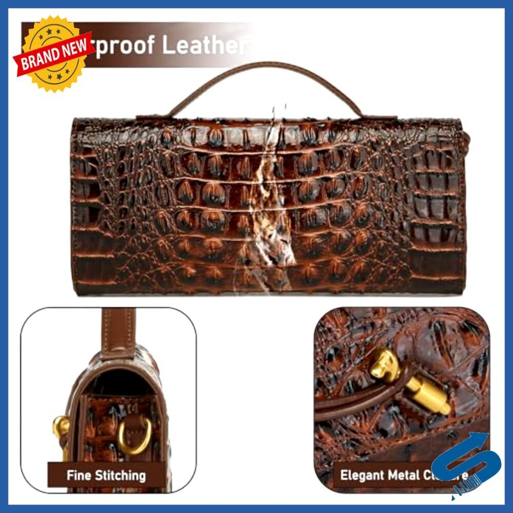 Vegan Leather Crocodile Evening Clutch Crossbody Shoulder Bag Purse - Picture 6 of 7